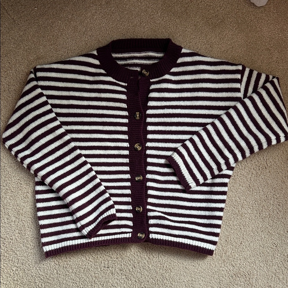 Striped Burgandy and White Women's Sweater